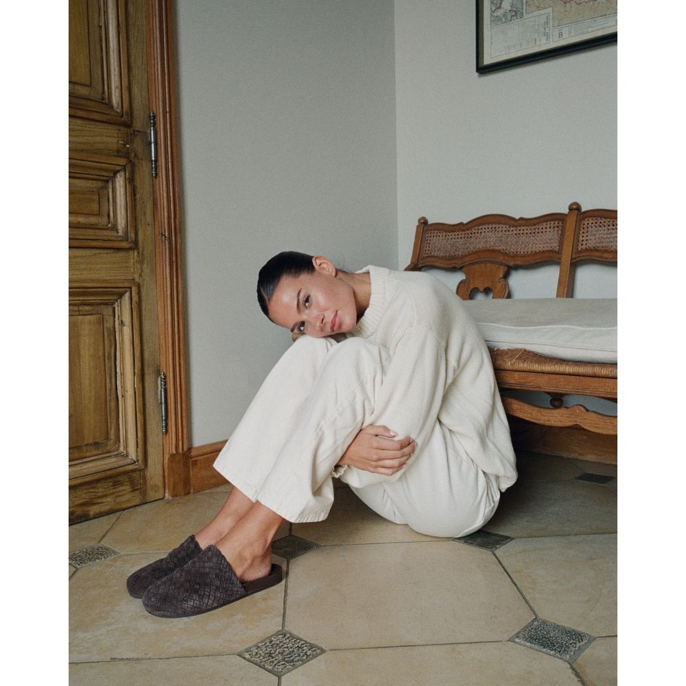 Eileen Woven Mule - Lenore by Matisse - Espresso suede woven mule with a soft texture and cushioned footbed. A cozy yet refined silhouette, perfect for effortless everyday wear.
