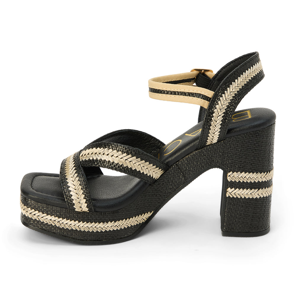 ykky　　　　　　　　　　　　　　　　　　　　　【極美品】ＤＥＮＨＡＭ Women's Vegan Raffia Adelaide Platform Heel - Black