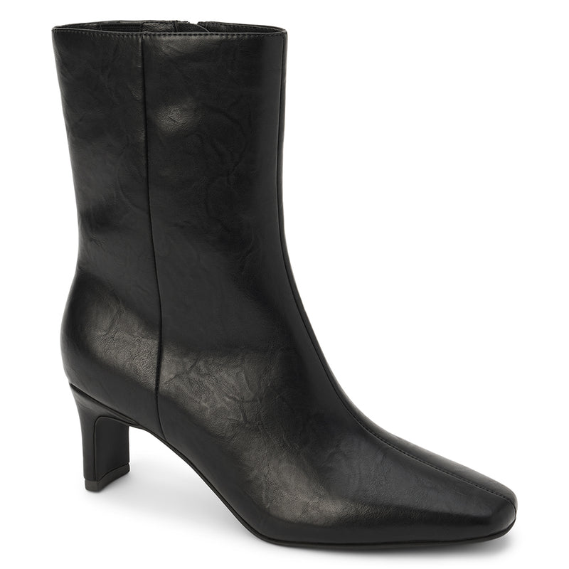 Adler Ankle Boot - Beach by Matisse - Black vegan leather ankle boot with a pointed toe, slim mid-heel, and minimalist silhouette.