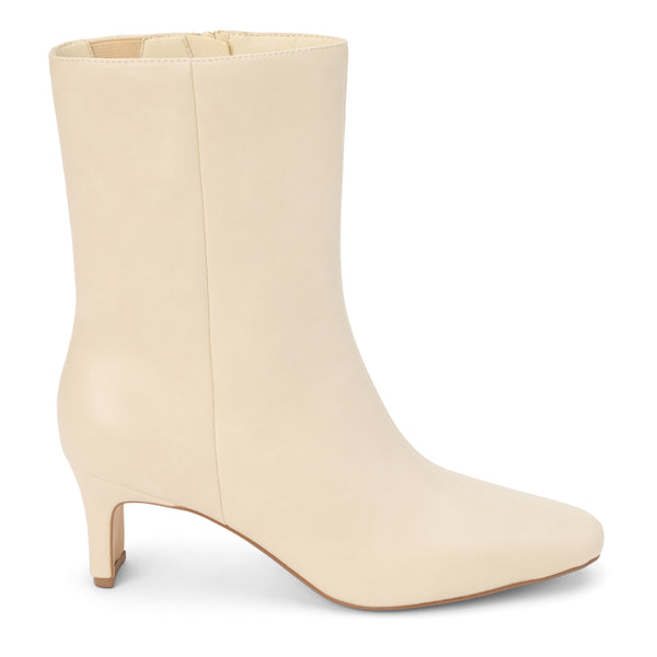 Adler Ankle Boot - Beach by Matisse - Ivory vegan leather ankle boot with a pointed toe, slim mid-heel, and minimalist silhouette.
