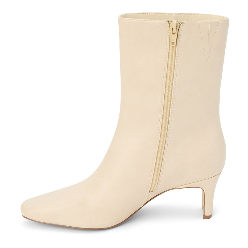 Adler Ankle Boot - Beach by Matisse - Ivory vegan leather ankle boot with a pointed toe, slim mid-heel, and minimalist silhouette.