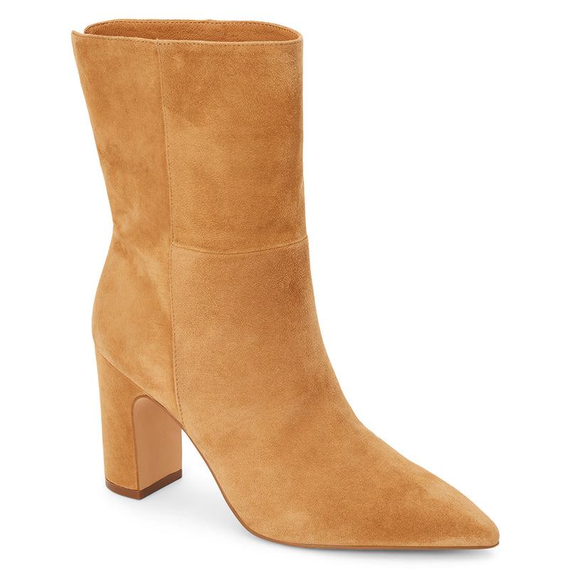 Celeste Heeled Boot – Matisse Footwear – Camel suede boot with pointed toe and high block heel.