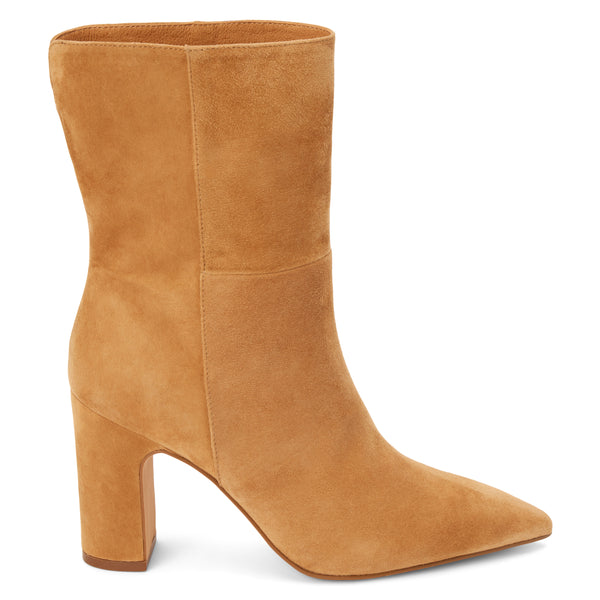 Celeste Heeled Boot – Matisse Footwear – Camel suede boot with pointed toe and high block heel.