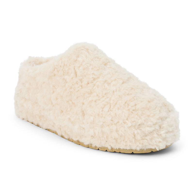 Claude Vegan Lounge Mule - Beach by Matisse - Cream colored faux shearling slip-on mule with rounded toe and soft textured finish.