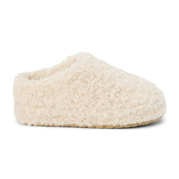 Claude Vegan Lounge Mule - Beach by Matisse - Cream colored faux shearling slip-on mule with rounded toe and soft textured finish.