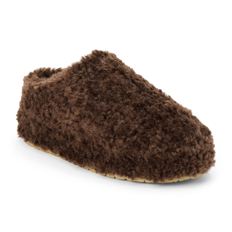 Claude Vegan Lounge Mule - Beach by Matisse - Coffee colored faux shearling slip-on mule with rounded toe and soft textured finish.