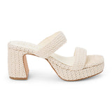 Ivory woven platform sandal with dual straps and a chunky block heel, shown on a white background.