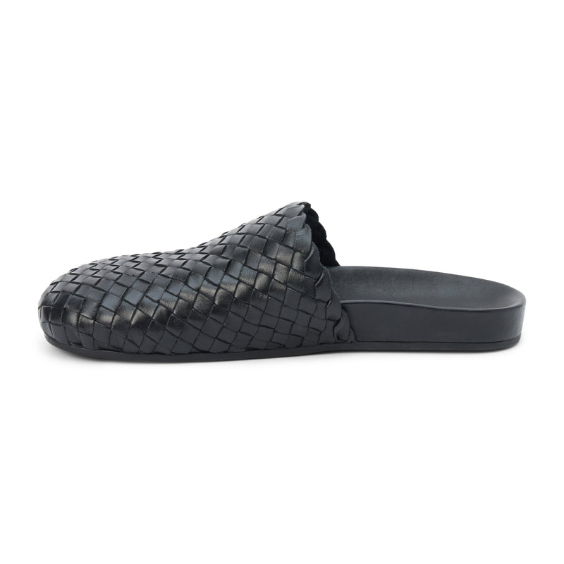 Eileen Woven Mule – Lenore by Matisse – black woven leather backless mule with padded footbed.