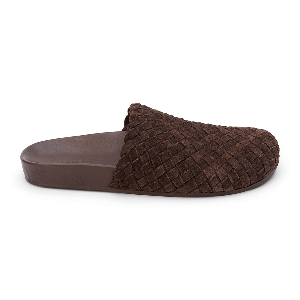 Eileen Woven Mule - Lenore by Matisse - Espresso suede woven mule with a soft texture and cushioned footbed. A cozy yet refined silhouette, perfect for effortless everyday wear.