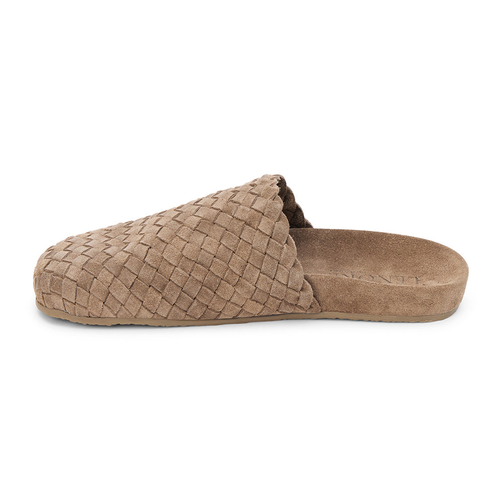 Eileen Woven Mule - Lenore by Matisse - Taupe suede woven mule with a soft texture and cushioned footbed. A cozy yet refined silhouette, perfect for effortless everyday wear.