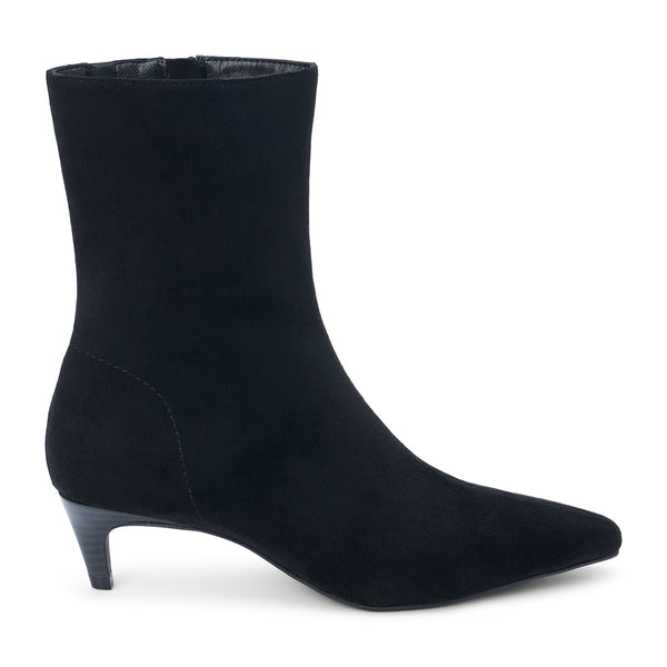 Esther Vegan Ankle Boot – Coconuts by Matisse – Black almond toe bootie with faux suede finish and low kitten heel.