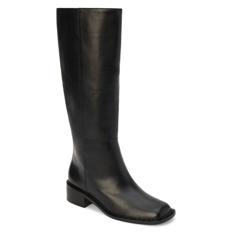 Franklin Knee-High Boot – Matisse Footwear – Smooth black leather knee-high boot with square toe and low stacked heel.
