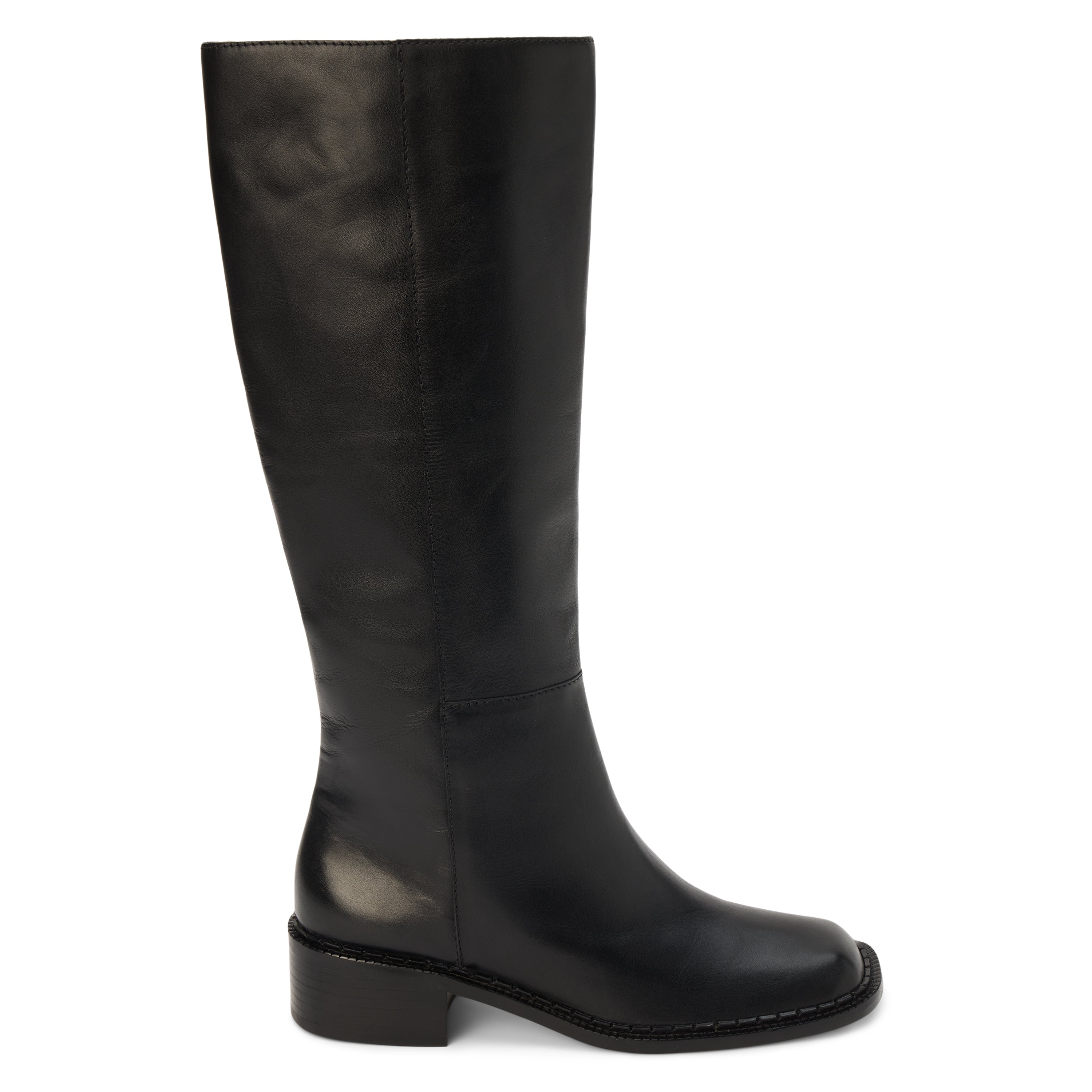 Franklin Knee-High Boot – Matisse Footwear – Smooth black leather knee-high boot with square toe and low stacked heel.