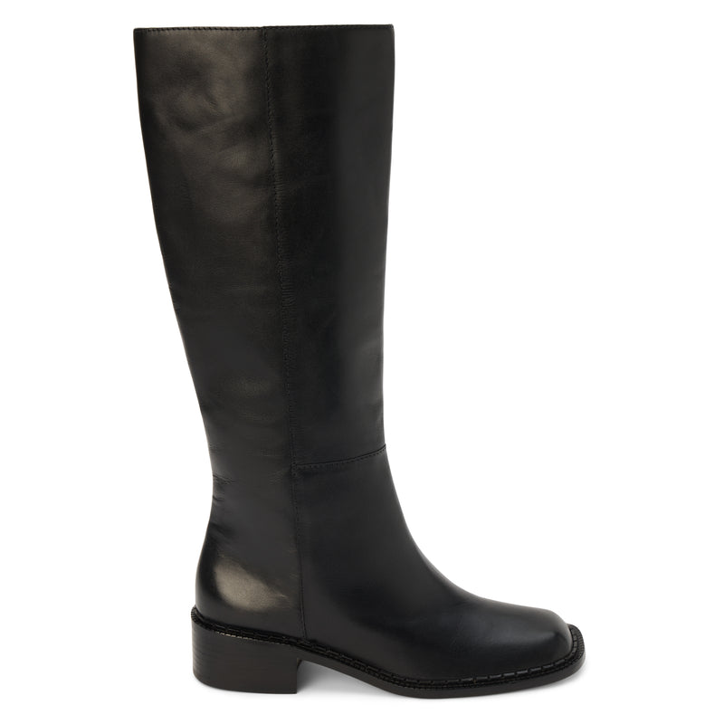 Franklin Knee-High Boot – Matisse Footwear – Smooth black leather knee-high boot with square toe and low stacked heel.
