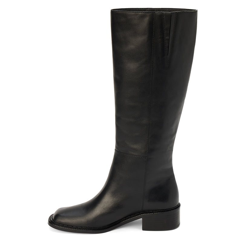 Franklin Knee-High Boot – Matisse Footwear – Smooth black leather knee-high boot with square toe and low stacked heel.