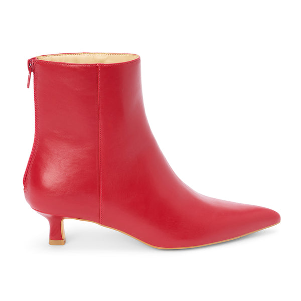 Genesis Vegan Ankle Boot – Beach by Matisse – pointed-toe ankle boot with low kitten heel in red faux leather.