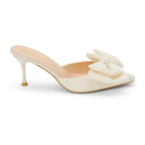 Goldie Heeled Mule - Beach by Matisse - Cream pointed-toe mule with sculpted heel and oversized knotted bow.