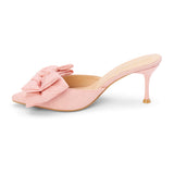 Goldie Heeled Mule - Beach by Matisse - Light pink pointed-toe mule with sculpted heel and oversized knotted bow.