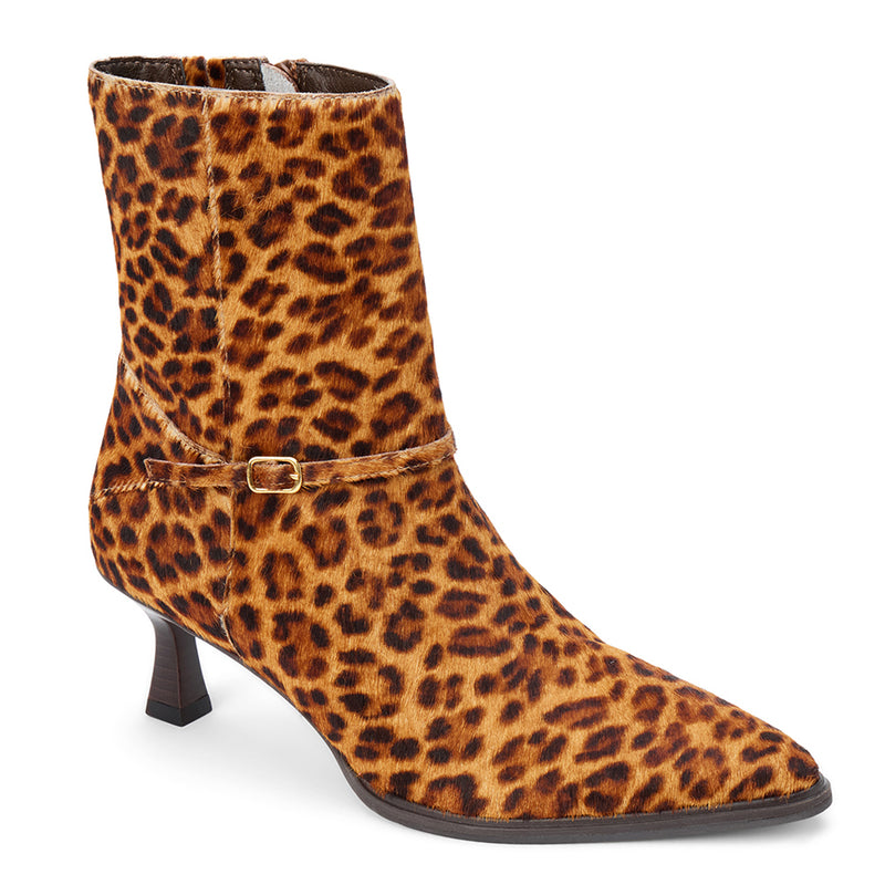 Ilana Ankle Boot - Matisse Footwear - Leopard print pointed-toe ankle boot with kitten heel and slim strap detail.