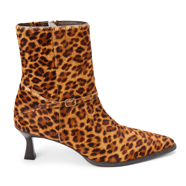 Ilana Ankle Boot - Matisse Footwear - Leopard print pointed-toe ankle boot with kitten heel and slim strap detail.