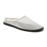 White mesh slip-on mule with closed toe, open back, low-profile sole, shown in side profile on a white background.