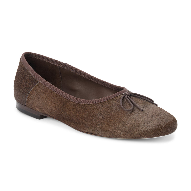 Marie Ballet Flat - Lenore by Matisse - Brown cow hair ballet flats with a classic round-toe silhouette, delicate bow detail, and padded leather insole. A timeless essential for effortless everyday elegance.