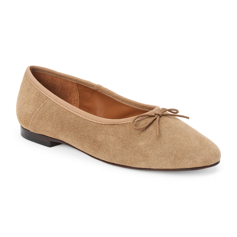 Marie Ballet Flat - Lenore by Matisse - Light tan suede ballet flats with a classic round-toe silhouette, delicate bow detail, and padded leather insole. A timeless essential for effortless everyday elegance.