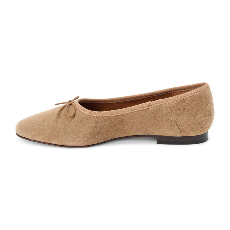 Marie Ballet Flat - Lenore by Matisse - Light tan suede ballet flats with a classic round-toe silhouette, delicate bow detail, and padded leather insole. A timeless essential for effortless everyday elegance.