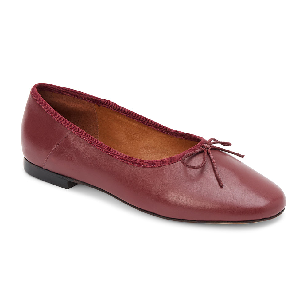 Marie Ballet Flat - Lenore by Matisse - Wine leather ballet flats with a classic round-toe silhouette, delicate bow detail, and padded leather insole. A timeless essential for effortless everyday elegance.