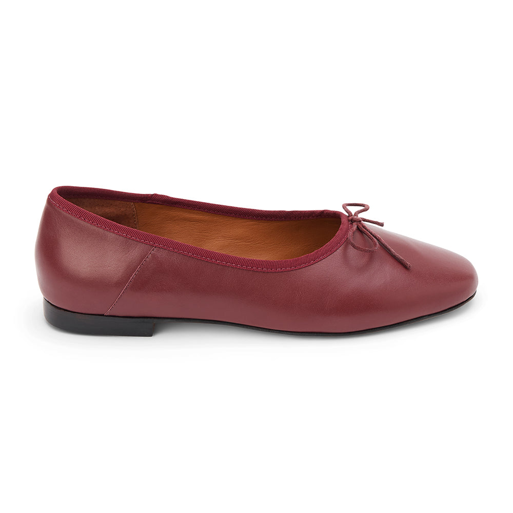 Marie Ballet Flat - Lenore by Matisse - Wine leather ballet flats with a classic round-toe silhouette, delicate bow detail, and padded leather insole. A timeless essential for effortless everyday elegance.