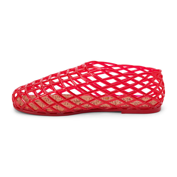 Marlow Jelly Flat – Coconuts by Matisse – Red translucent jelly flats with an airy lattice design and a cork footbed for enhanced comfort. A breezy, flexible silhouette made for warm-weather style and ease.