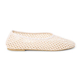 Ivory woven mesh ballet flat with a closed toe, low-profile sole, and slip-on design, shown on a white background.