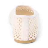 Ivory woven mesh ballet flat with a closed toe, low-profile sole, and slip-on design, shown on a white background.