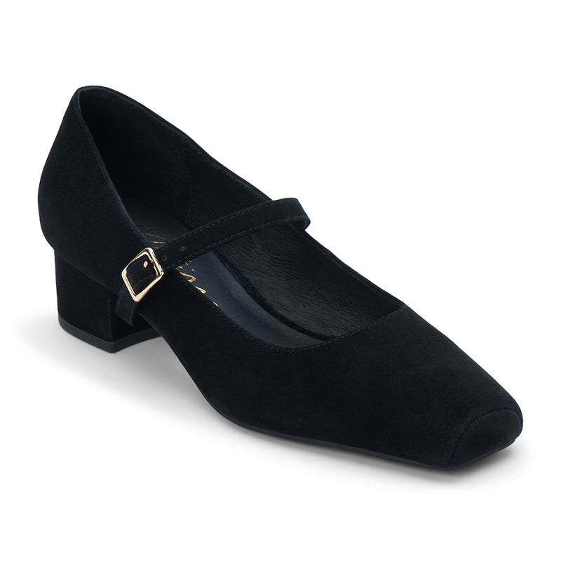 Mirabelle Mary Jane Heel - Matisse Footwear - Black suede Mary Jane heel with square toe and adjustable strap.