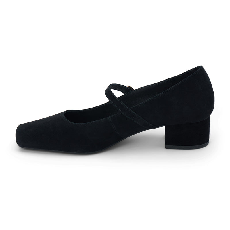 Mirabelle Mary Jane Heel - Matisse Footwear - Black suede Mary Jane heel with square toe and adjustable strap.