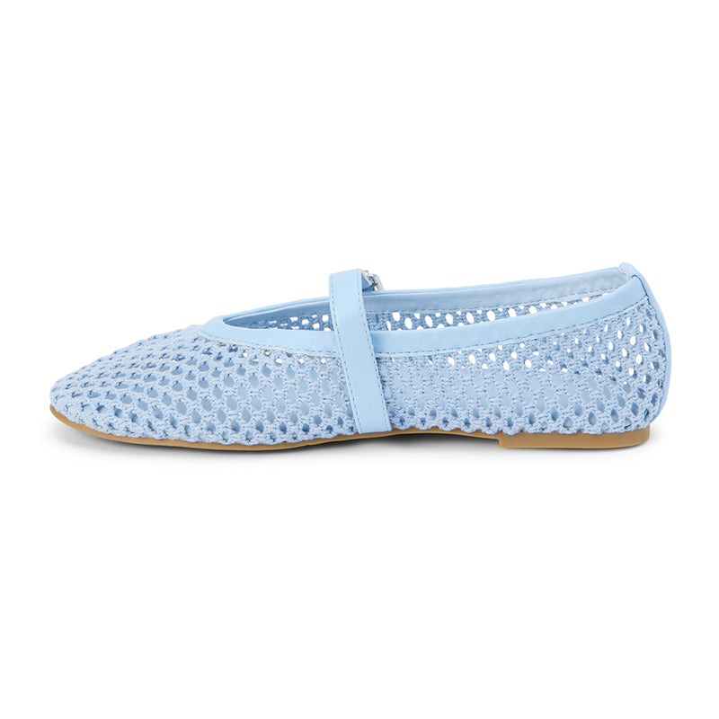 Nolita Ballet Flat – Coconuts By Matisse – Powder blue woven ballet flats with a square toe, Mary Jane strap, and silver buckle detail. A breathable and chic twist on a timeless silhouette.