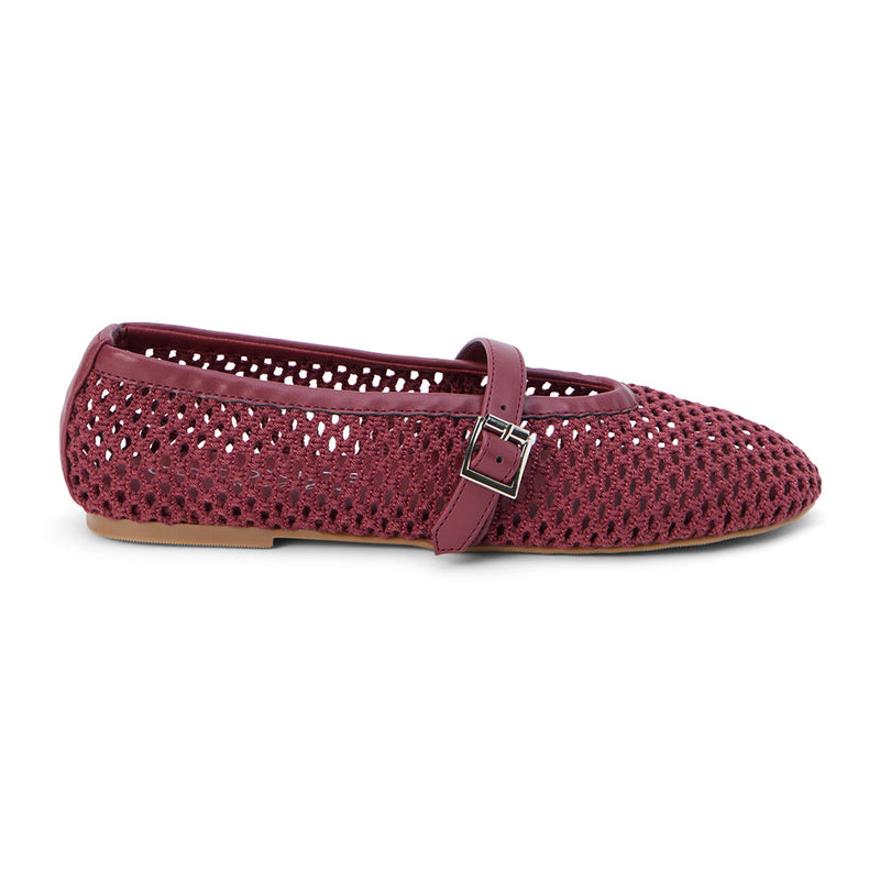 Nolita Ballet Flat – Coconuts By Matisse – Berry-toned woven ballet flats with a square toe, Mary Jane strap, and silver buckle detail. A breathable and chic twist on a timeless silhouette.