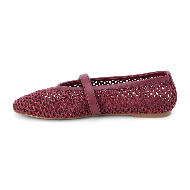 Nolita Ballet Flat – Coconuts By Matisse – Berry-toned woven ballet flats with a square toe, Mary Jane strap, and silver buckle detail. A breathable and chic twist on a timeless silhouette.