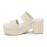 Light grey platform sandal with wide double straps and a sculpted heel, shown on a white background.