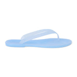 Light blue PVC jelly flip flop sandal with translucent straps, open toe, and flat sole, shown on a white background.