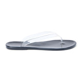 Clear PVC jelly flip flop sandal with translucent straps, open toe, and flat sole, shown on a white background.