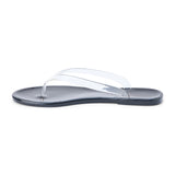 Clear PVC jelly flip flop sandal with translucent straps, open toe, and flat sole, shown on a white background.