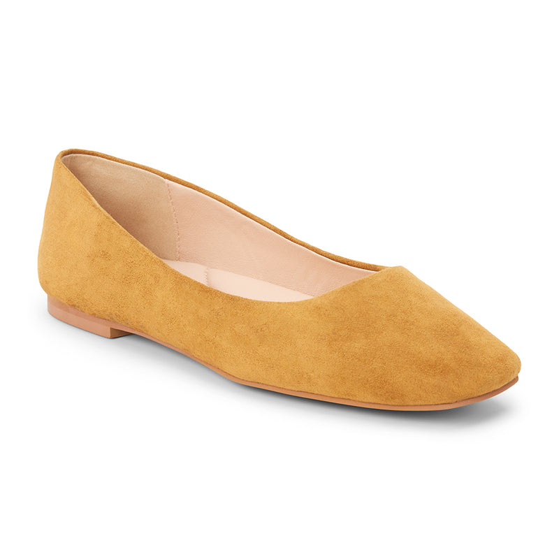 Phillip Ballet Flat – Matisse – Chestnut brown suede ballet flat with square toe and minimalist design.