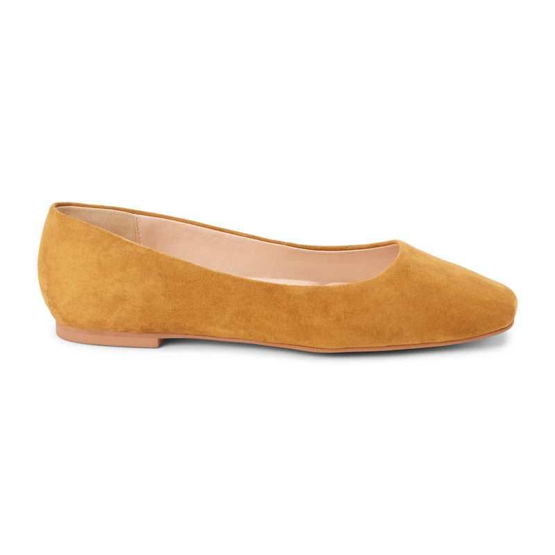 Phillip Ballet Flat – Matisse – Chestnut brown suede ballet flat with square toe and minimalist design.