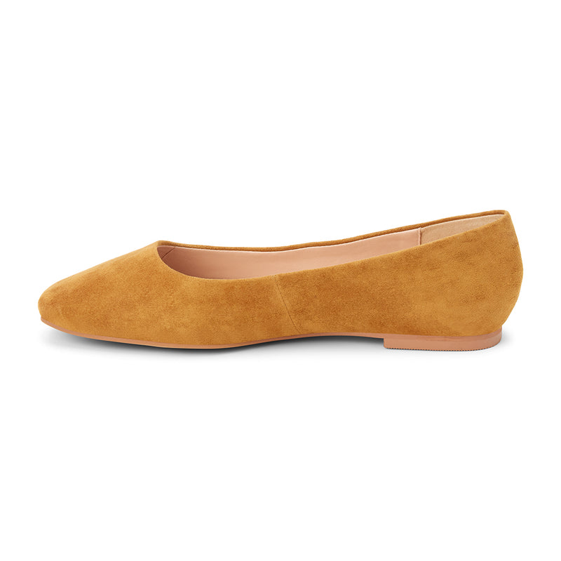 Phillip Ballet Flat – Matisse – Chestnut brown suede ballet flat with square toe and minimalist design.