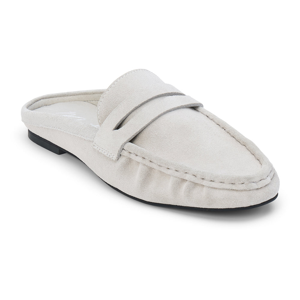 Porta Penny Loafer Mule – Matisse Footwear – Light grey slip-on loafer with classic penny strap and moc toe stitching.