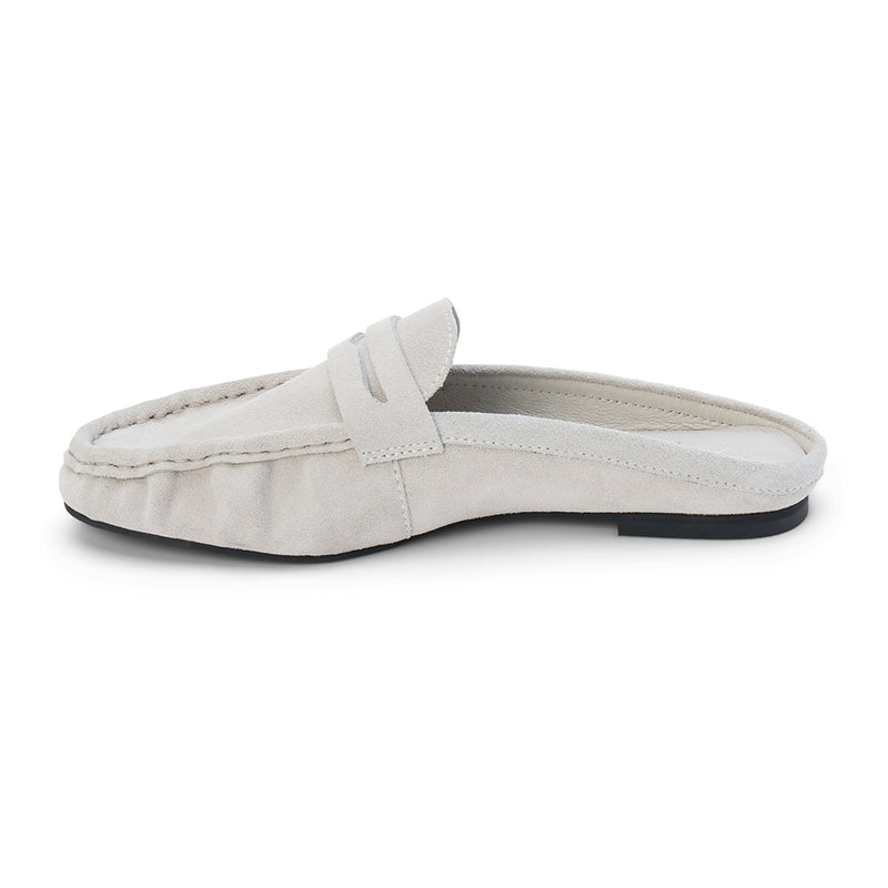 Porta Penny Loafer Mule – Matisse Footwear – Light grey slip-on loafer with classic penny strap and moc toe stitching.