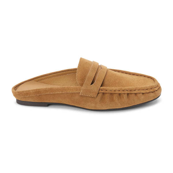 Porta Penny Loafer Mule – Matisse Footwear – Tan slip-on loafer with classic penny strap and moc toe stitching.