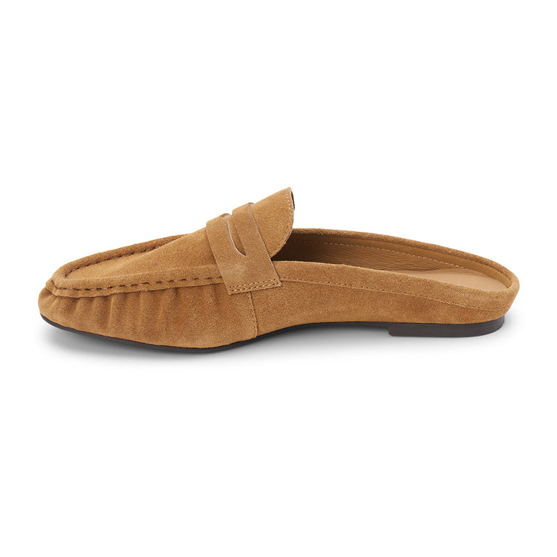 Porta Penny Loafer Mule – Matisse Footwear – Tan slip-on loafer with classic penny strap and moc toe stitching.
