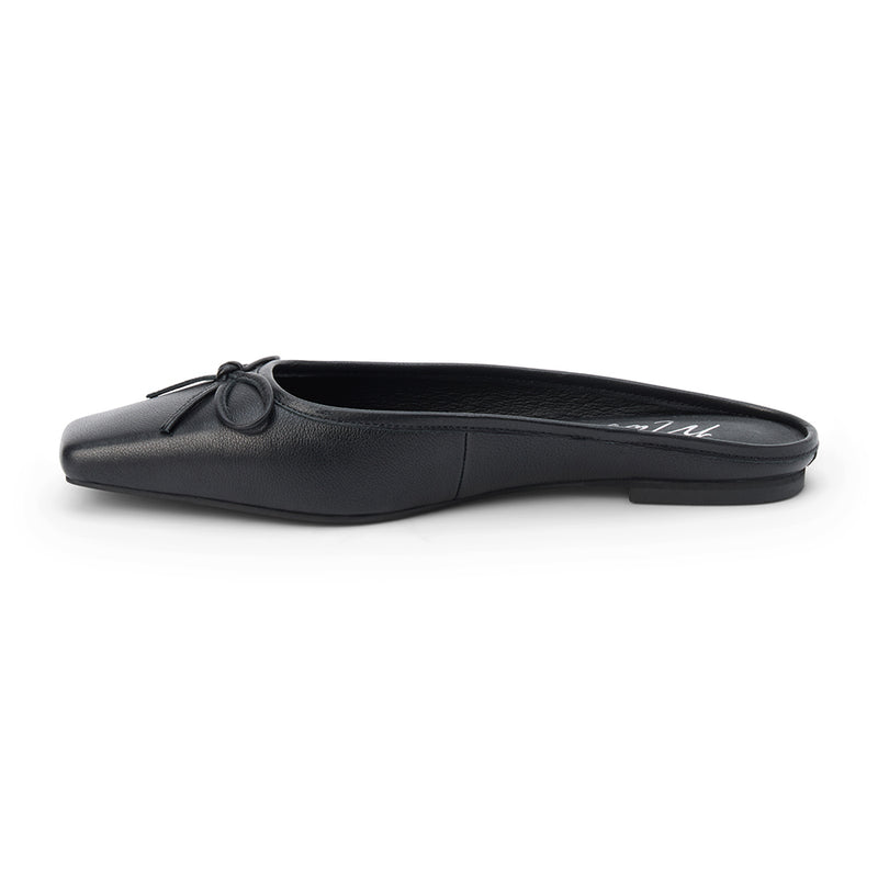 Remy Ballet Mule – Matisse – Black leather flat mule with square toe and bow detail.